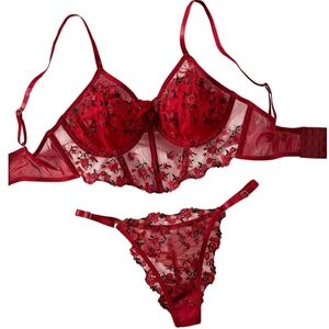 NEW Baddie Floral Embroidered Coquette Sexy Red Lace Lingerie Summer Set